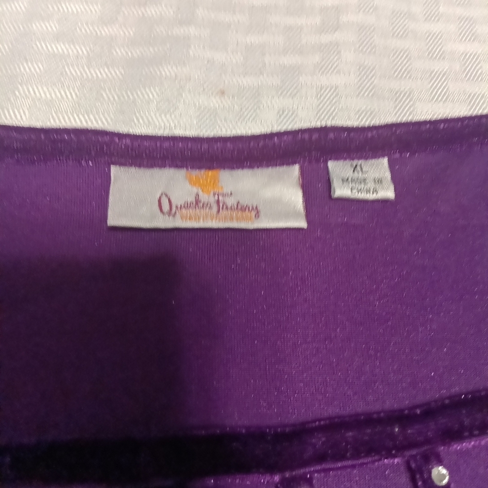 Quacker Factory Rich Purple Velvet Blouse Rhinestone Embellishment - Picture 3 of 8
